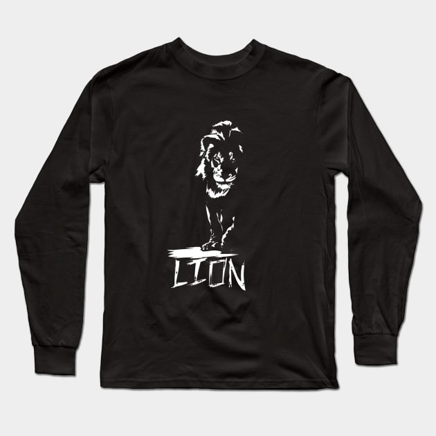 black and white image of a lion Long Sleeve T-Shirt by Mammoths